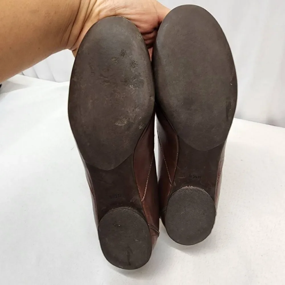 Talbots Ballerina Flats Womens Brown Leather Cap Toe Size 6.5 B Crest Buckle